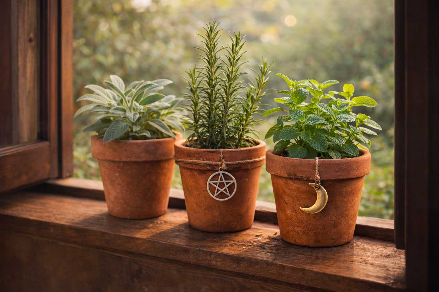 Jardin wiccan sur fenêtre