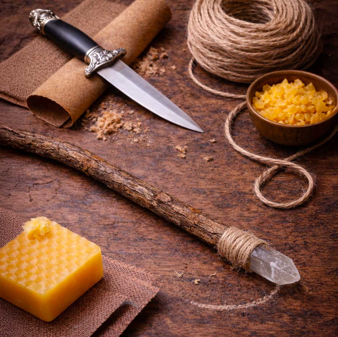 Outils pour confectionner une baguette wiccane