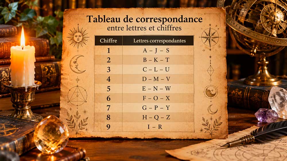 tableau de correspondance entre lettres et chiffres